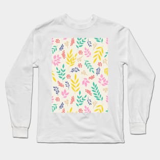 Pretty tiny leaves botanical pattern in off-white Long Sleeve T-Shirt